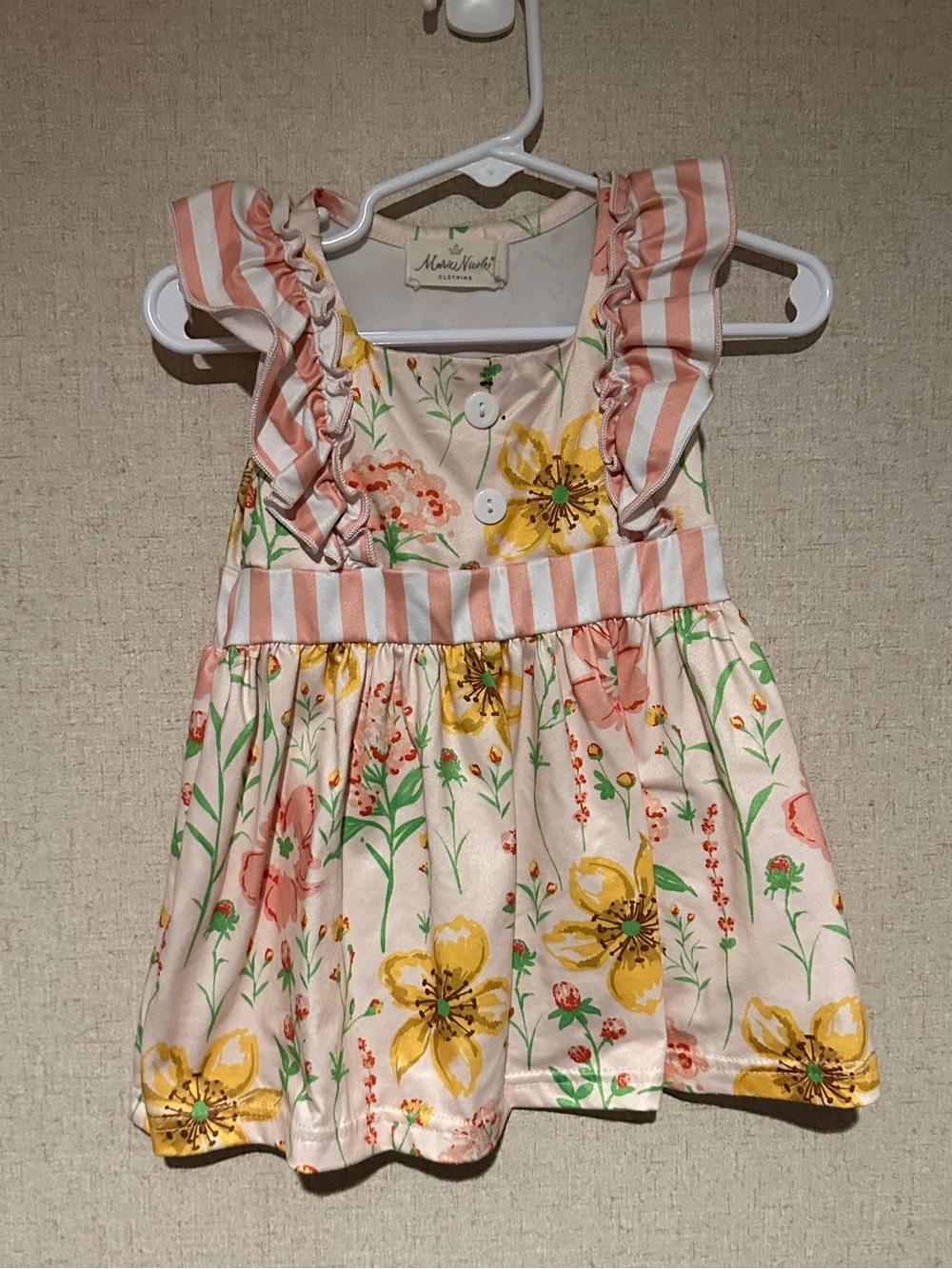 Marie Nicole 6/12M Pink Floral Ruffle-Shoulder Kids Dress